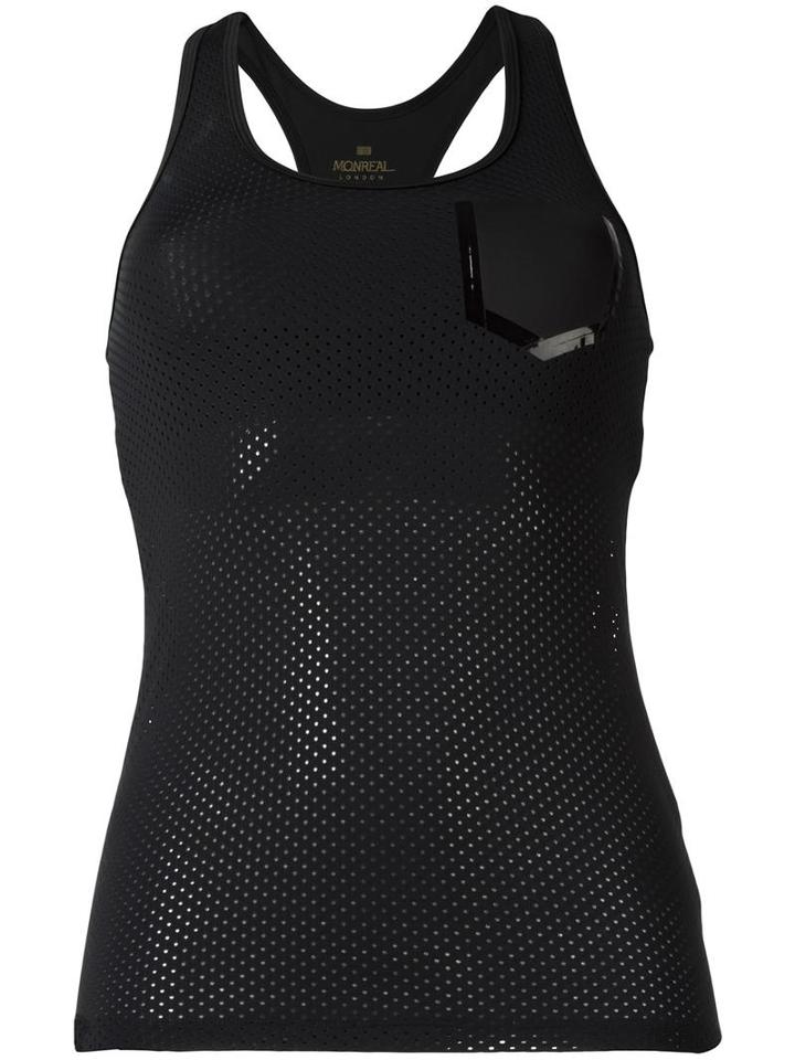 Monreal London Perforated Racerback Tank Top, Women's, Size: Large, Black, Polyamide/spandex/elastane