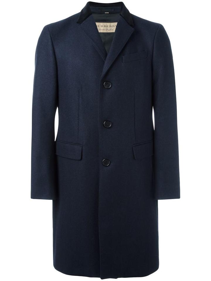 Burberry Single Breasted Coat, Men's, Size: 50, Blue, Wool/cashmere/acetate/viscose