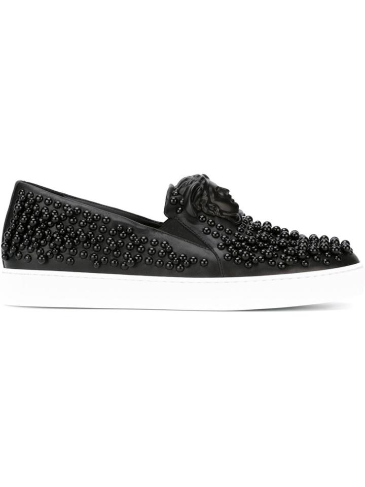 Versace Medusa Studded Sneakers, Men's, Size: 44, Black, Calf Leather/pvc/leather/rubber