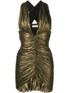 Saint Laurent Gathered Dress In Crepe Chiffon - Gold