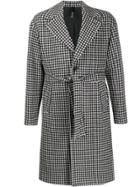 Hevo Checked Belted Single Breasted Coat - Black