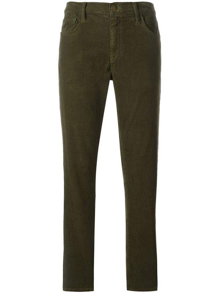 Current/elliott Corduroy Straight Leg Cropped Trousers, Women's, Size: 24, Green, Cotton/spandex/elastane