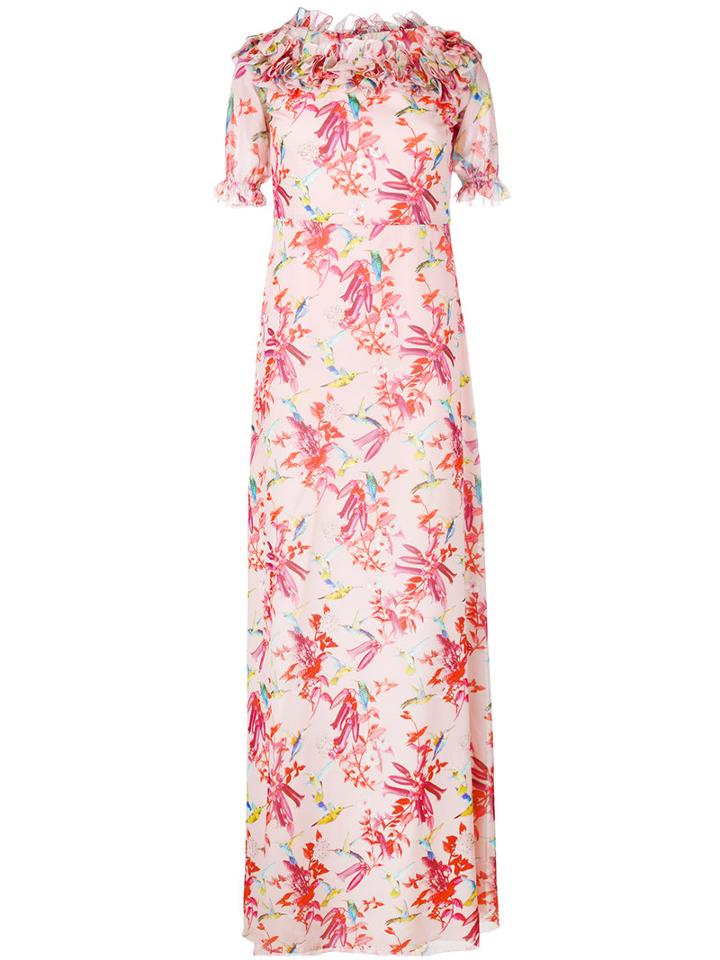 Giamba - Floral Print Long Dress - Women - Cotton/silk/polyester/spandex/elastane - 42, Pink/purple, Cotton/silk/polyester/spandex/elastane