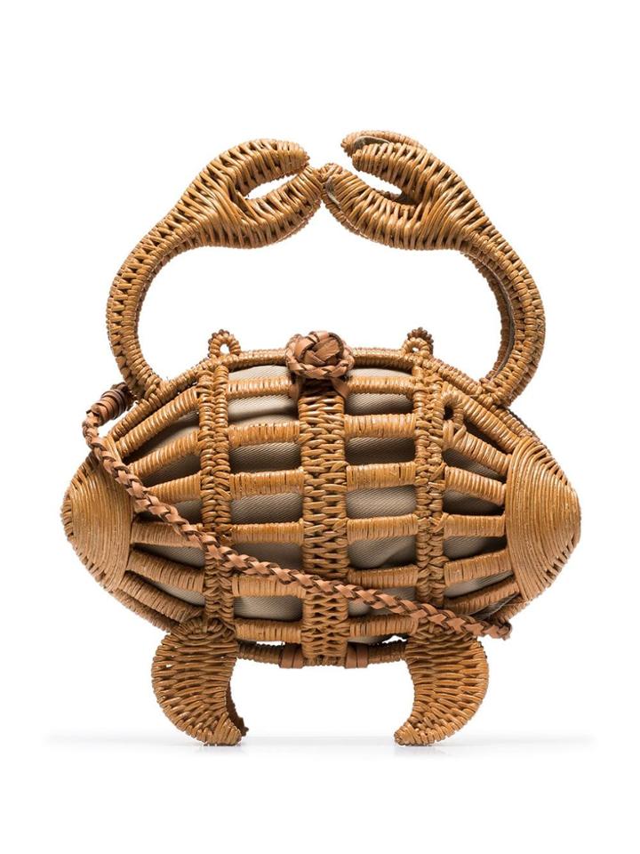 Aranáz Crab Wicker Clutch Bag - Brown