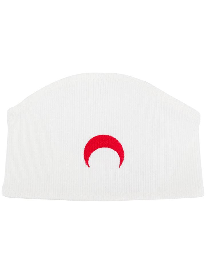 Marine Serre Embroidered Half Moon Headband - White