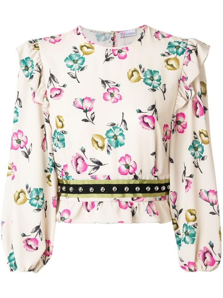 Red Valentino Ruffled Floral Blouse - Neutrals
