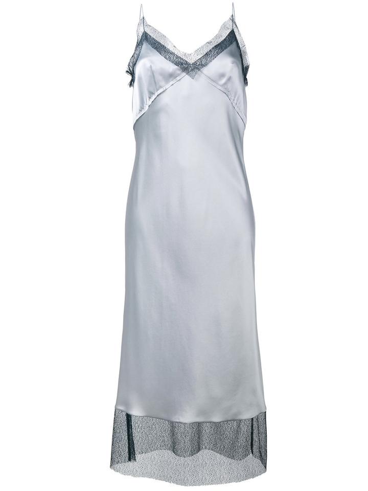 Walk Of Shame Lace Trimmed Slip Dress, Women's, Size: 44, Blue, Silk