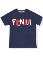 Fendi Kids Logo Print T-shirt - Blue