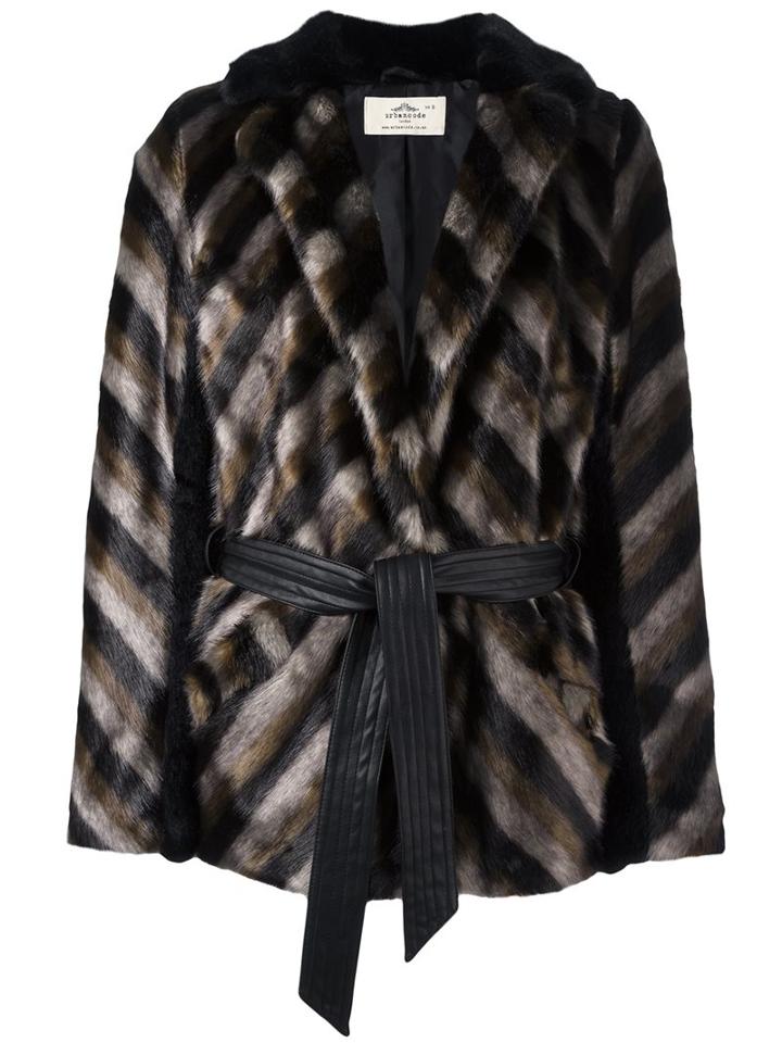 Urbancode Striped Furred Effect Jacket, Women's, Size: 8, Black, Modacrylic/polyester/polyurethane