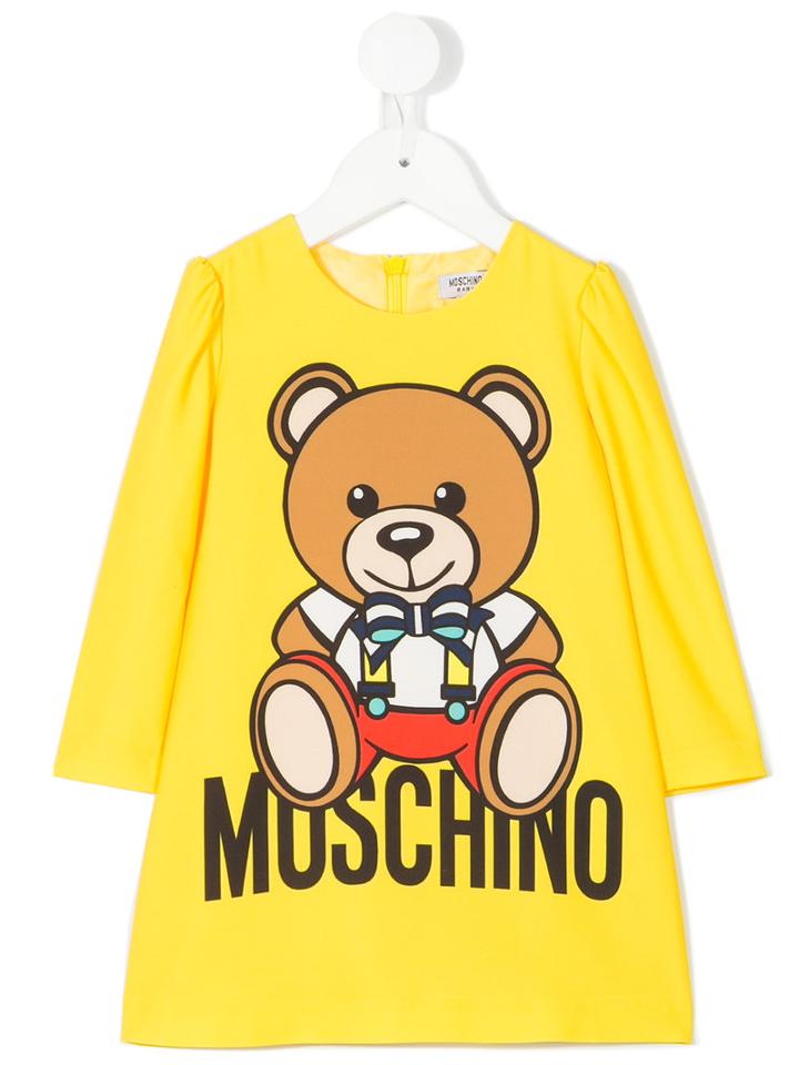 Moschino Kids - Teddy Bear And Logo Print Dress - Kids - Polyester/spandex/elastane - 24 Mth, Yellow/orange