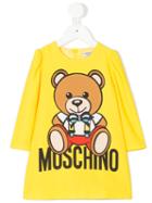 Moschino Kids - Teddy Bear And Logo Print Dress - Kids - Polyester/spandex/elastane - 24 Mth, Yellow/orange