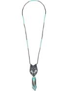 Jessie Western Beaded Wolf Face Necklace - Blue