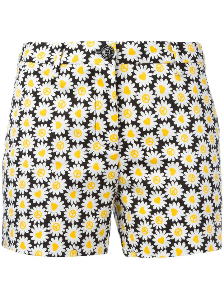 Love Moschino Daisies Print Shorts, Women's, Size: 38, Black, Cotton/spandex/elastane
