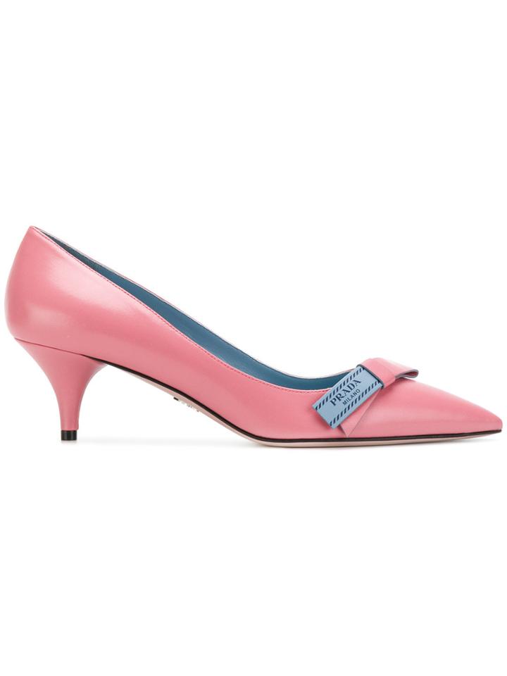 Prada Logo Bow Embellished Pumps - Pink & Purple