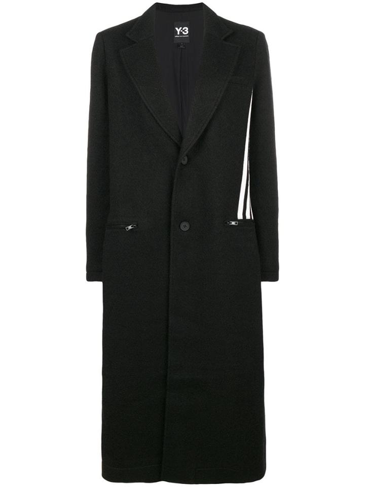 Y-3 Side-stripe Fitted Coat - Black