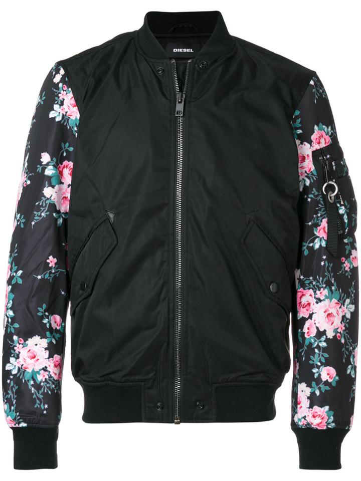 Diesel Floral Print Bomber Jacket - Black
