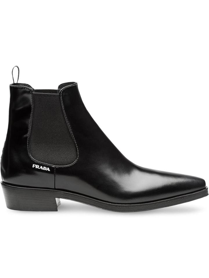 Prada Brushed Calf Leather Booties - Black