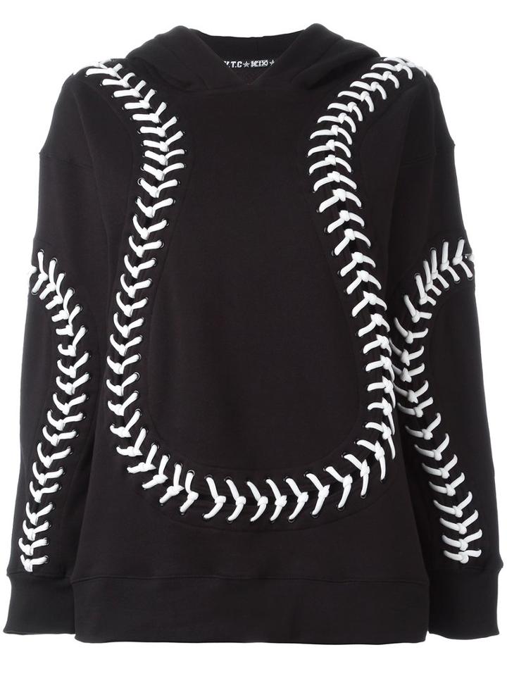 Ktz - 'baseball' Fitted Hoodie - Women - Cotton - L, Black, Cotton