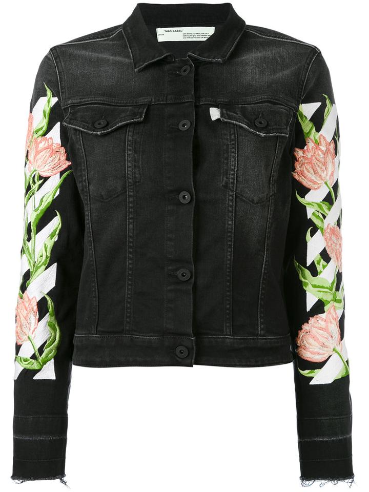 Off-white - Floral Sleeve Denim Jacket - Women - Cotton/polyester/spandex/elastane - S, Black, Cotton/polyester/spandex/elastane