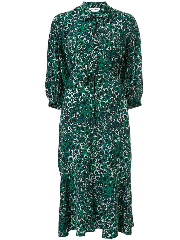 Cefinn Printed Pussybow Dress - Green