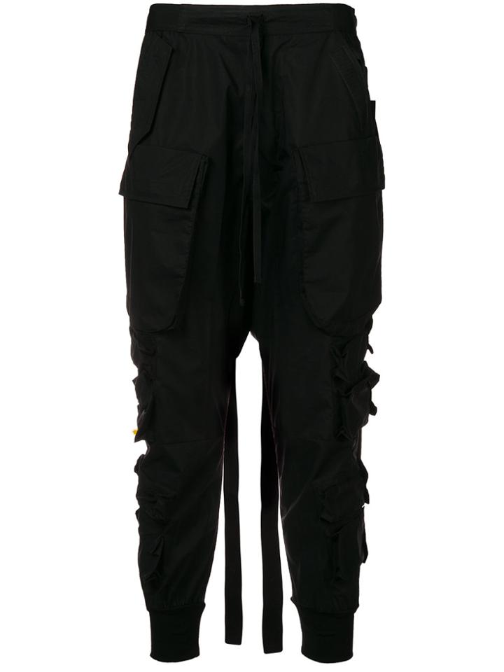 Unravel Project Cargo Pocket Drop-crotch Trousers - Black