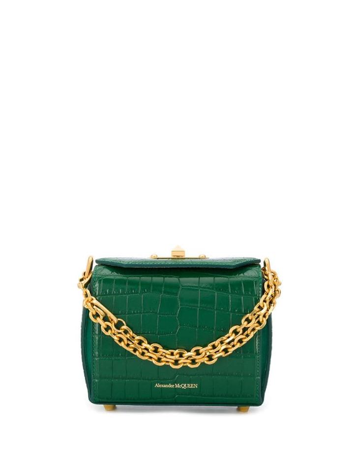 Alexander Mcqueen Crocodile-effect Box Bag - Green