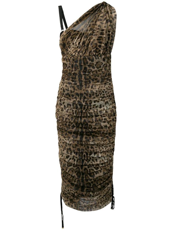Dolce & Gabbana Leopard Print Ruched Dress - Neutrals