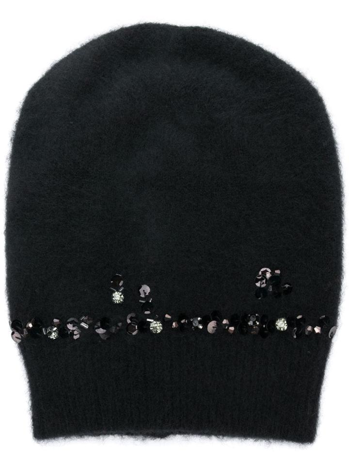 Pinko Embellished Knit Beanie - Black