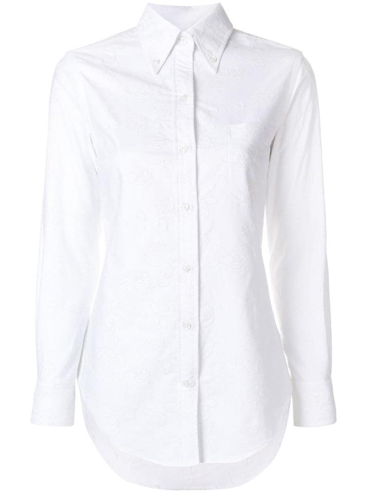 Thom Browne Flower Embroidery Button Down Shirt - White