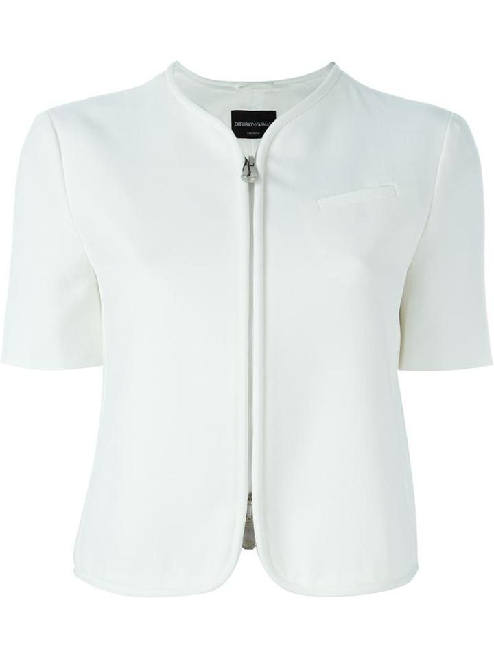 Emporio Armani Zip-up Cropped Jacket, Women's, Size: 42, White, Acetate/viscose/polyester