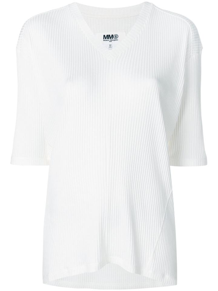 Mm6 Maison Margiela Half Sleeve V-neck Sweater - White