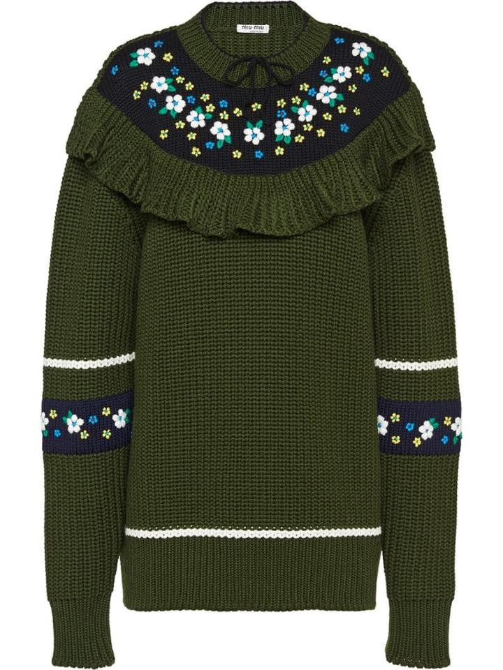 Miu Miu Floral Ruffled Jumper - Green