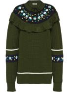 Miu Miu Floral Ruffled Jumper - Green