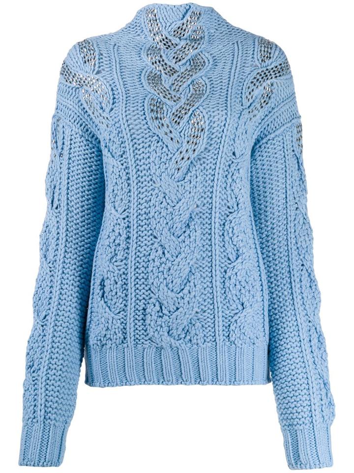 Ermanno Scervino Embellished Cable Knit Jumper - Blue