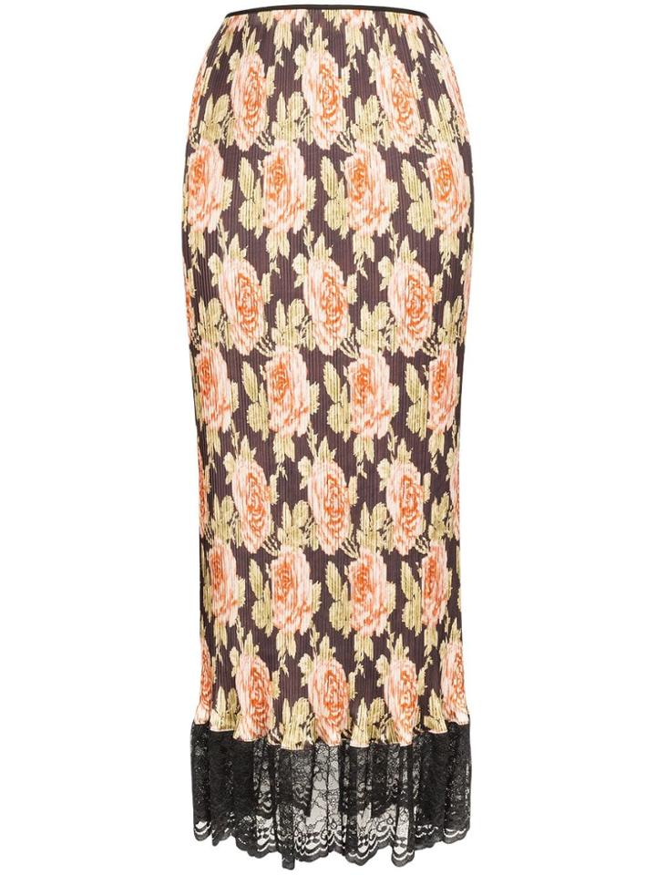 Paco Rabanne Rose Print Midi Skirt - V007 Multicoloured