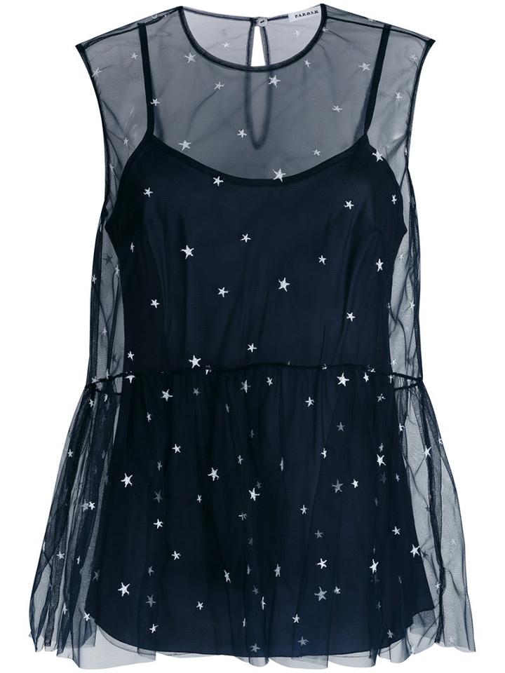 P.a.r.o.s.h. Ponystar Embroidered Top, Size: Medium, Blue, Polyimide