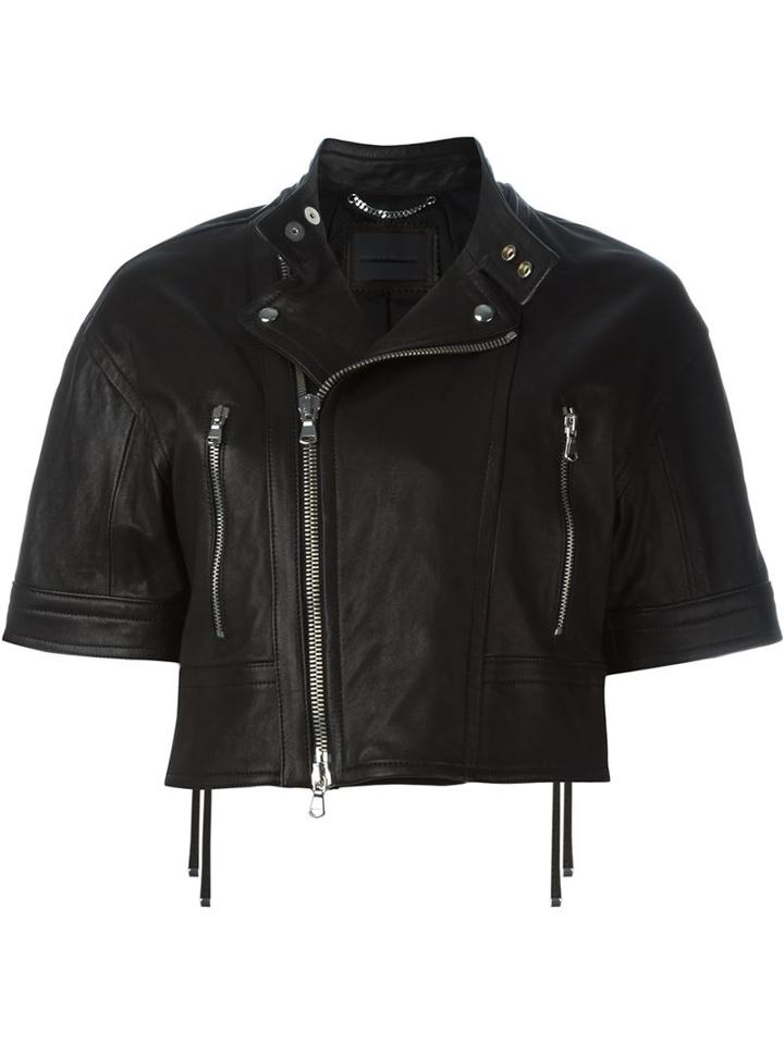 Diesel Black Gold Cropped Biker Jacket, Women's, Size: 42, Lamb Skin/rayon/polyester
