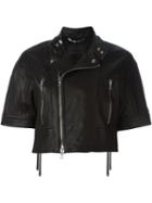 Diesel Black Gold Cropped Biker Jacket, Women's, Size: 42, Lamb Skin/rayon/polyester