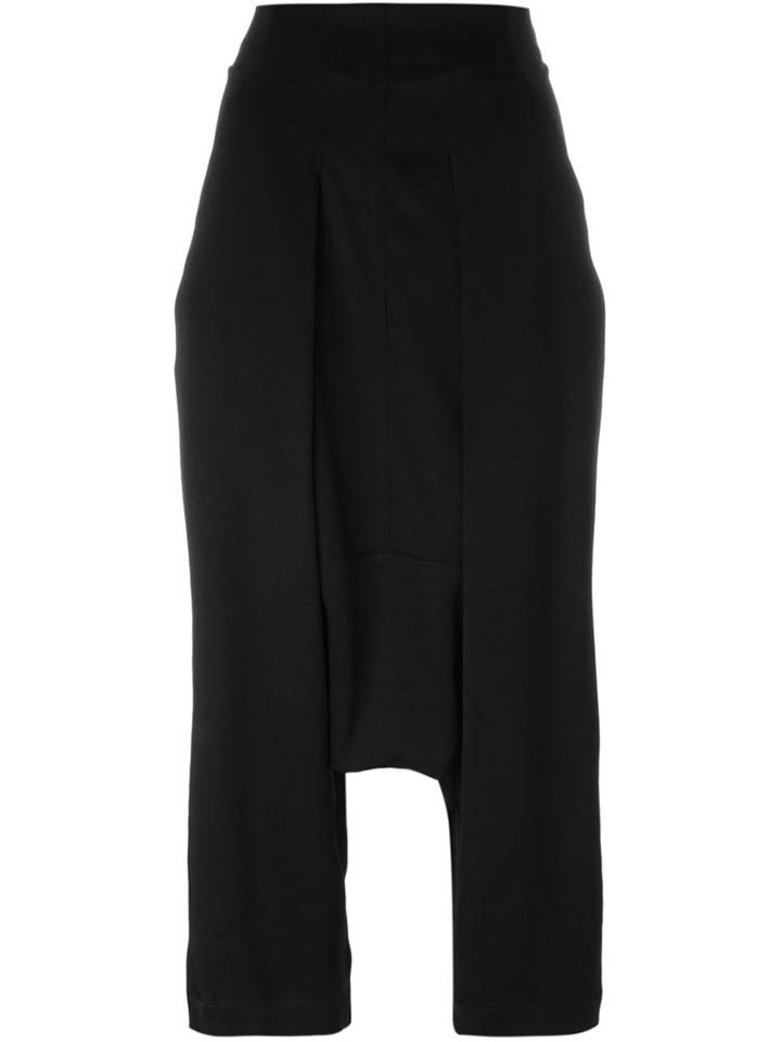 Rick Owens Drop Crotch Cropped Trousers, Women's, Size: 42, Black, Viscose/spandex/elastane