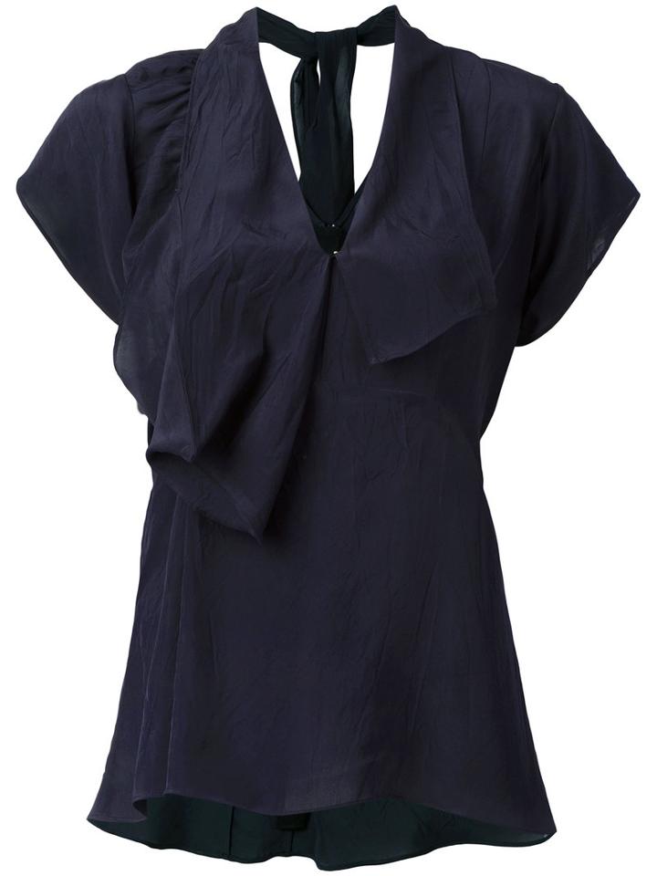 Marni - Draped V-neck Blouse - Women - Viscose - 44, Women's, Blue, Viscose