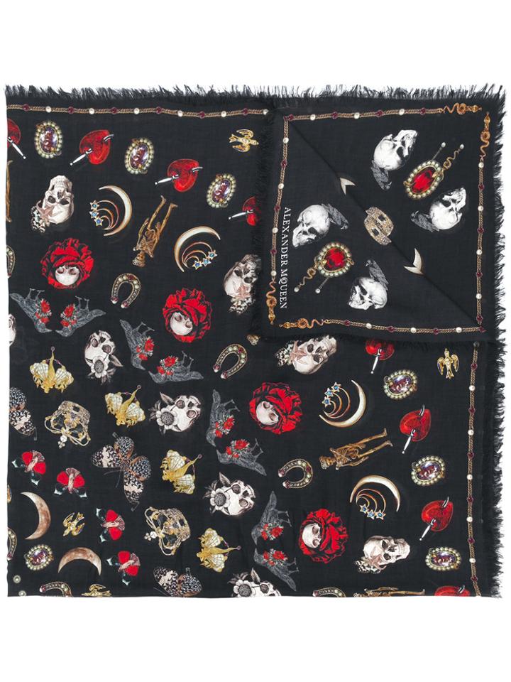 Alexander Mcqueen Gothic Motif Scarf - Black