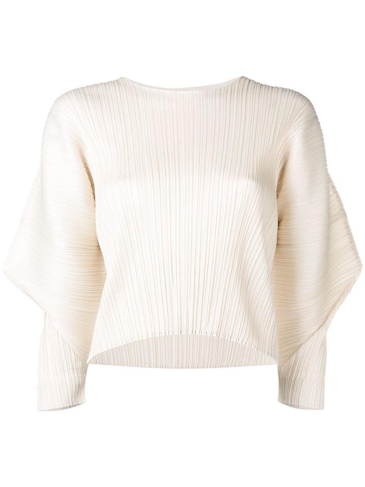 Pleats Please By Issey Miyake Asymmetric Sleeve Top - Neutrals