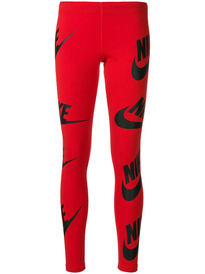 Nike Logo Print Leggings - Red