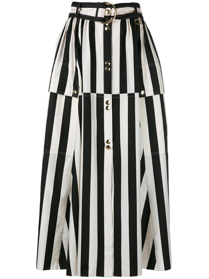 Nina Ricci - Striped A-line Midi Skirt - Women - Silk - 40, Black, Silk