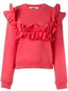 Msgm Ruffle Detail Sweatshirt, Women's, Size: Medium, Pink/purple, Cotton