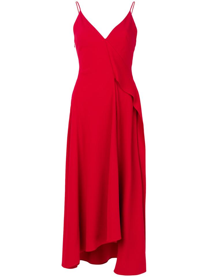 Victoria Beckham Crepe Asymmetric Shift Dress With Bias Ruffle - Red