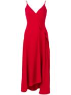 Victoria Beckham Crepe Asymmetric Shift Dress With Bias Ruffle - Red