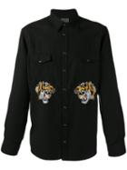 Laneus Embroidered Tiger Shirt, Men's, Size: 46, Black, Tencel/viscose