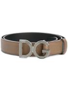 Dolce & Gabbana Logo Plaque Belt, Men's, Size: 90, Grey, Calf Leather