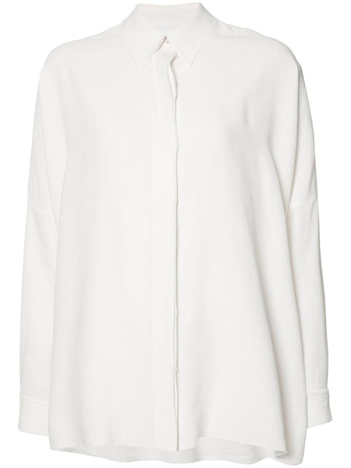 Mm6 Maison Margiela Frayed Edge Shirt, Women's, Size: Medium, Pink/purple, Viscose/ramie